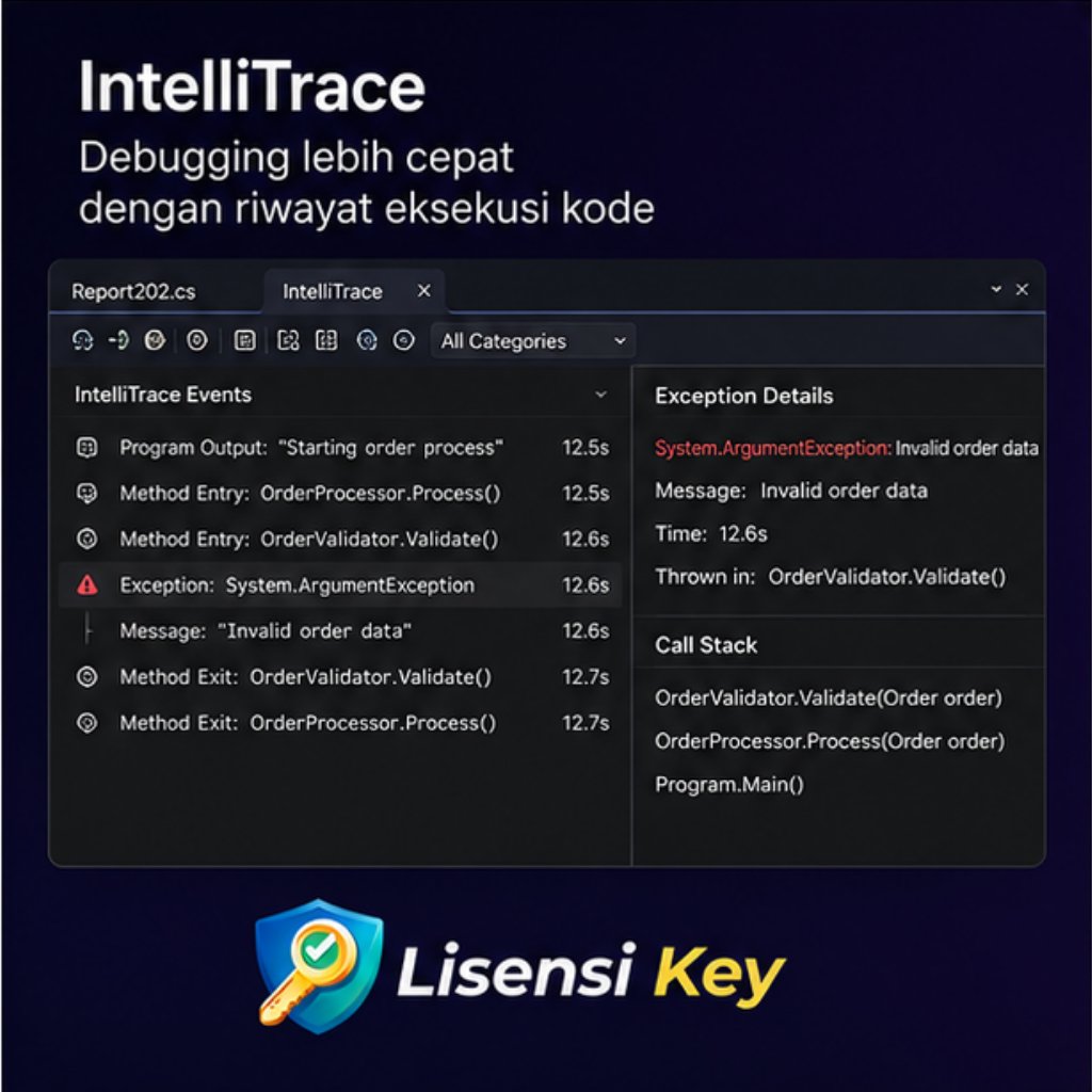 IntelliTrace historical debugging di Visual Studio 2019 - Lisensi Key IntelliTrace historical debugging di Visual Studio 2019